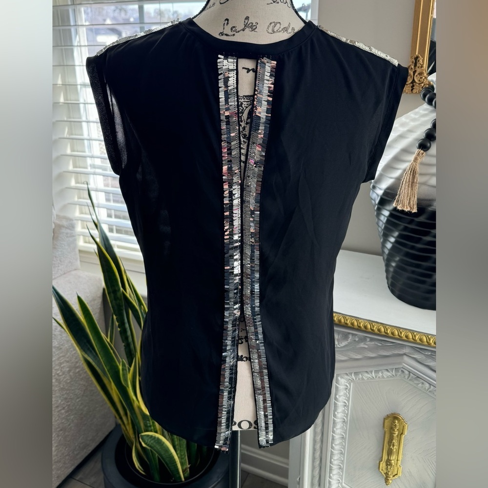 Black Sleeveless Top with Sequin Detail